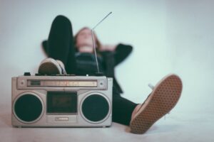 Student listening to music