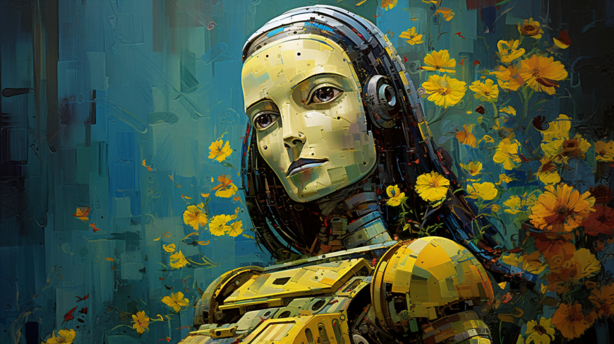 Alternate rendition of the famous "Mona Lisa" as a robot, created by AI