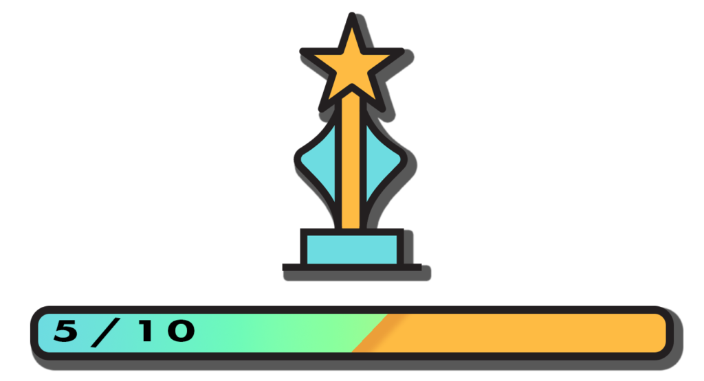 a graphic of a trophy with a bar below it that says five out of ten