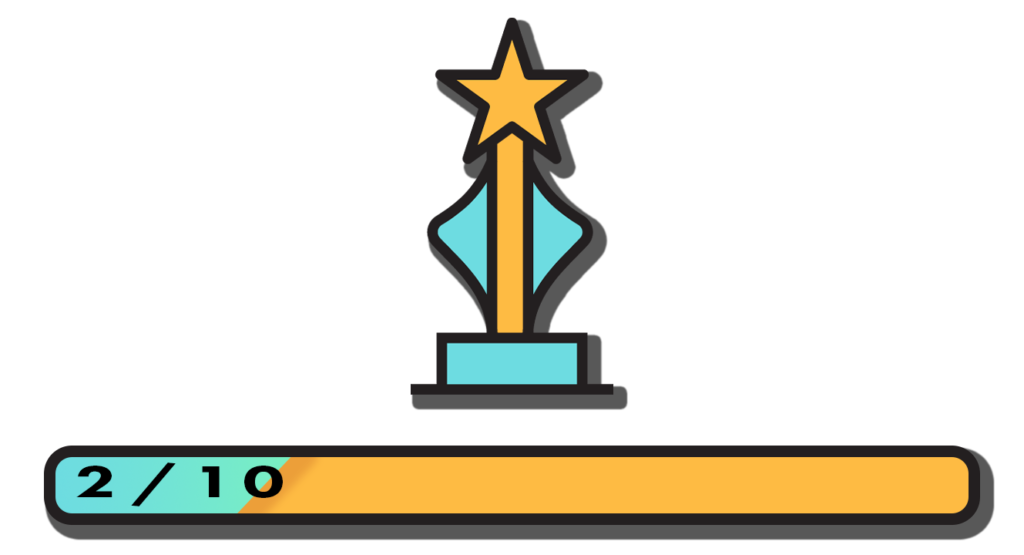 a graphic of a trophy with a bar below it that says two out of ten