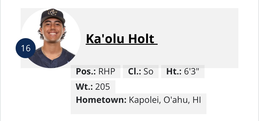 Image of Ka'olu Holt and his current standings.