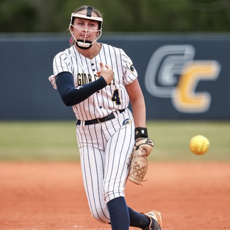 Natalie Cole pitching for Gulf Coast State College against Tallahassee State on April 8, 2026.